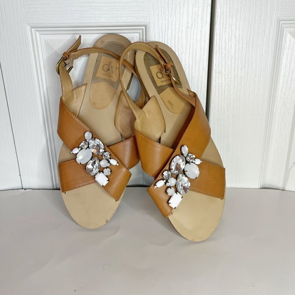 Dolce Vita Rhinestone Embellished Criss Cross Slingback Flat Sandals